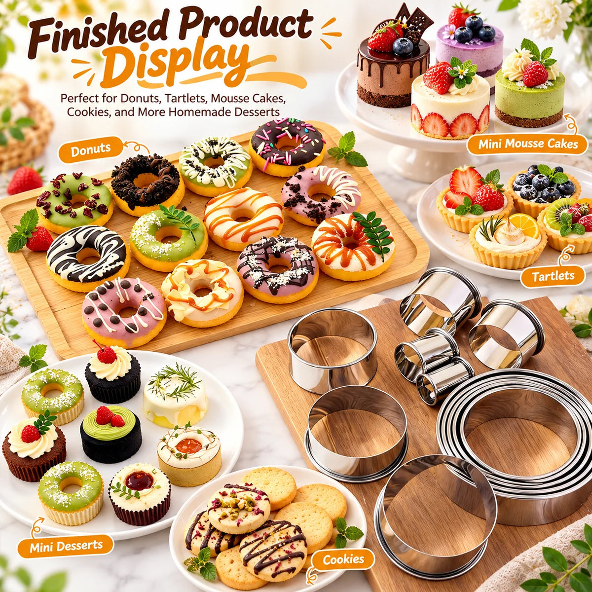 Set de cortantes redondos de acero inoxidable para galletitas y fondant