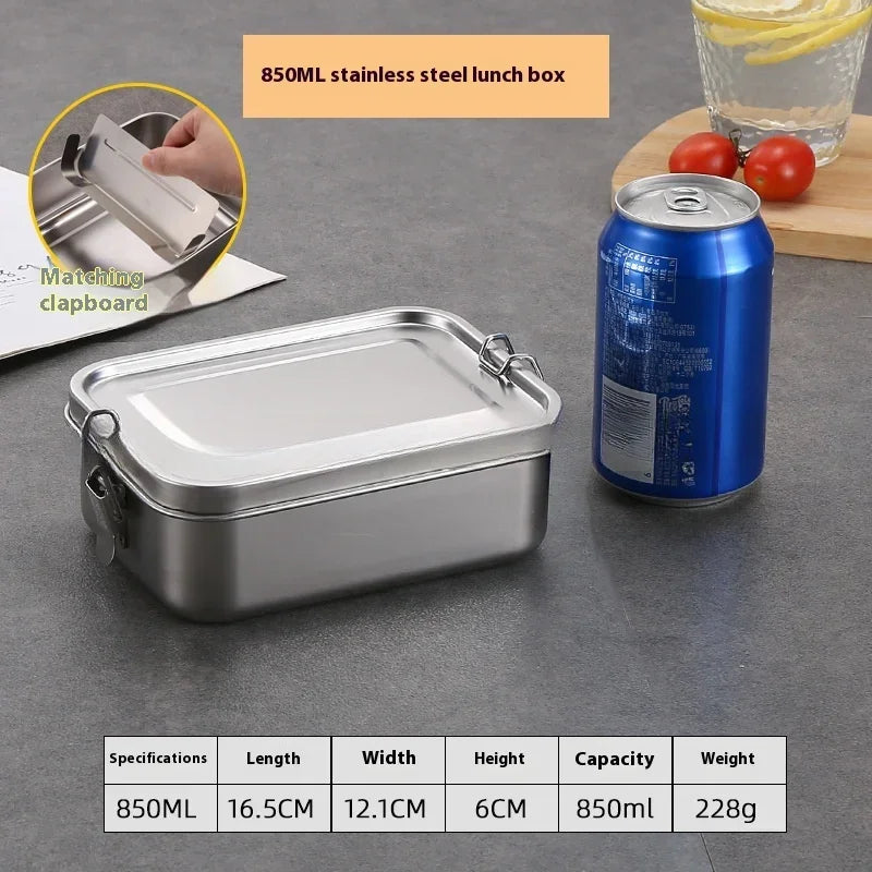 Vianda rectangular de acero inoxidable con cierre por clips