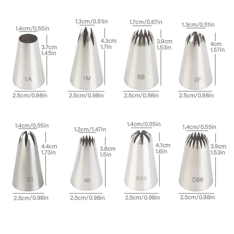 Set de 8 boquillas de acero inoxidable para decorar tortas