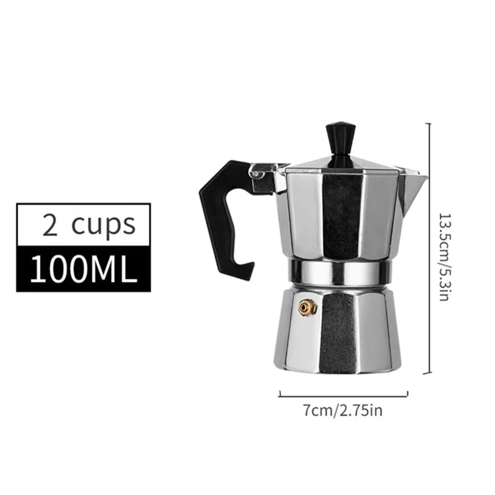 Cafetera italiana moka de aluminio con filtro reutilizable