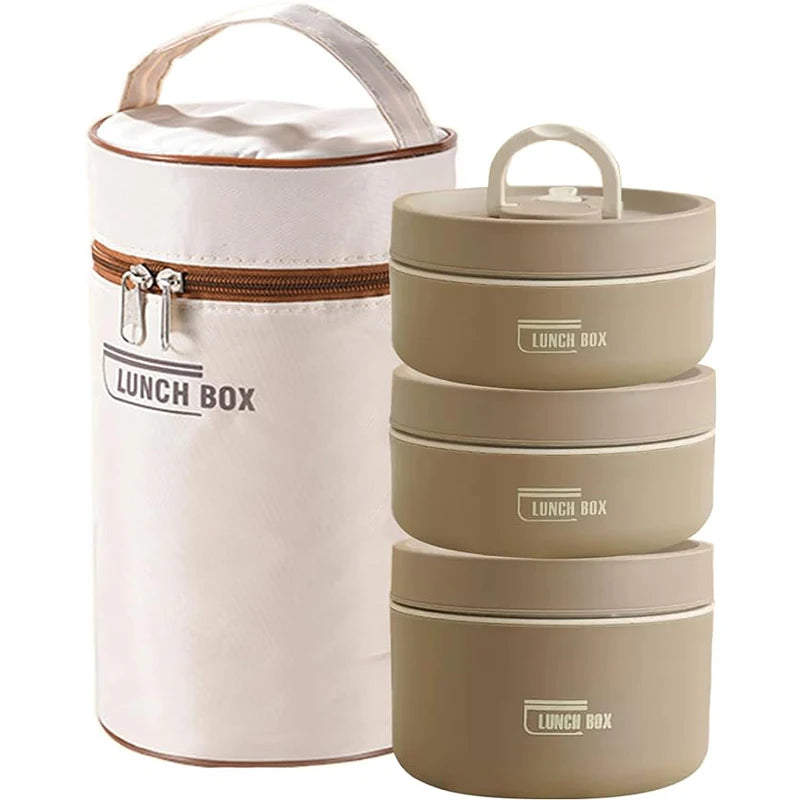 Set de vianda térmica con 3 recipientes apilables y bolso