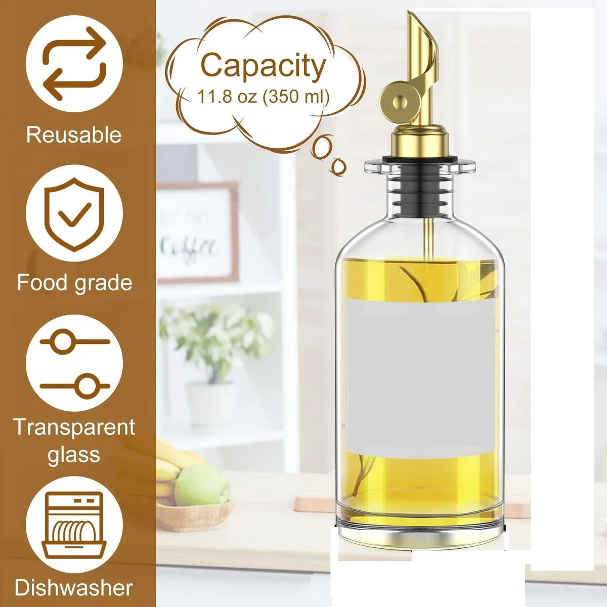 Aceitera de vidrio transparente para aceite y vinagre