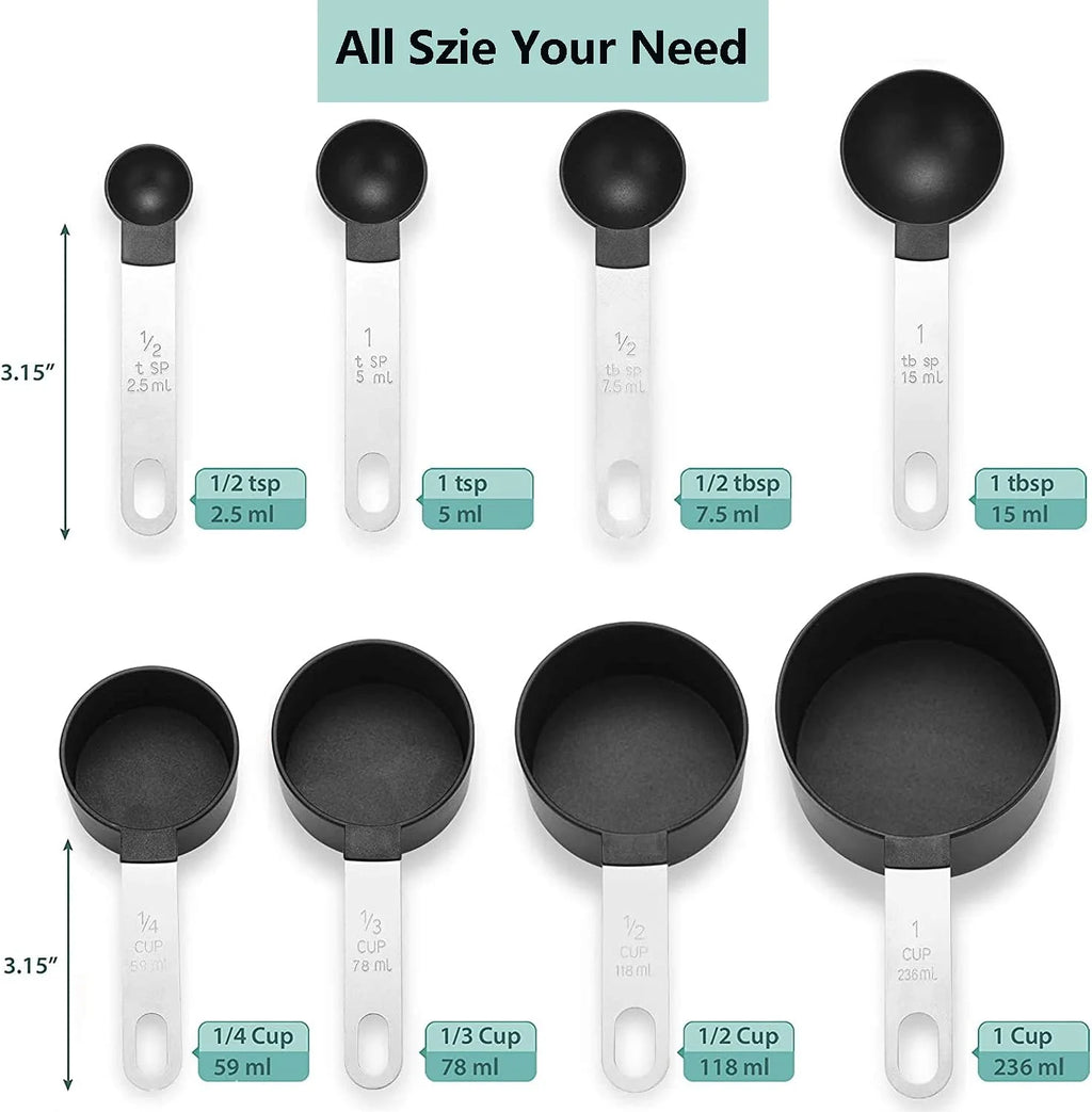 Set apilable de tazas y cucharas medidoras de 8 piezas