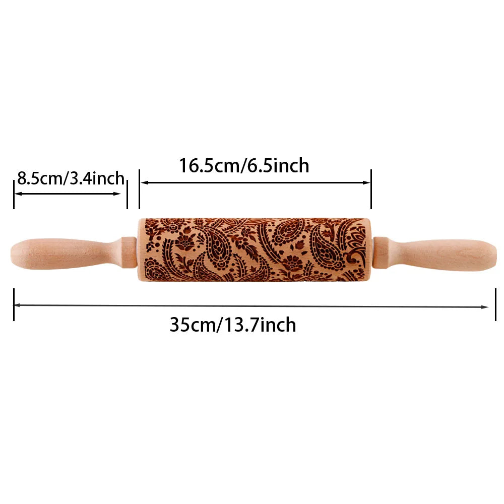 Rodillo de madera con relieve para galletitas de 35 cm