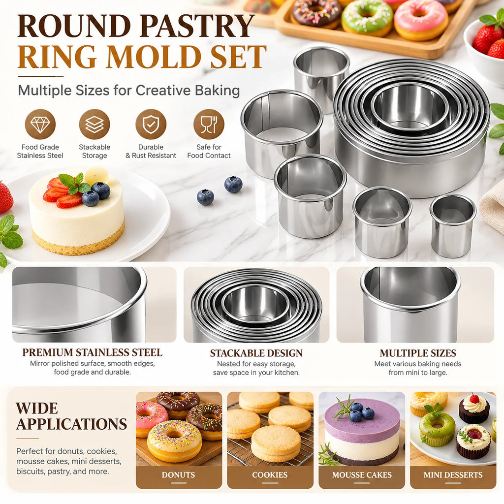 Set de cortantes redondos de acero inoxidable para galletitas y fondant