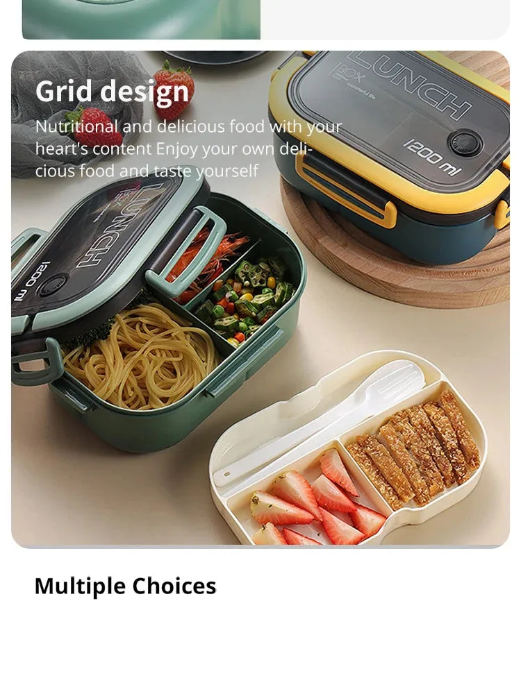 Vianda bento de dos niveles de 1200 ml con cubiertos G801