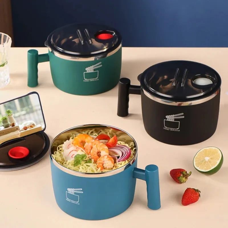 Bowl para fideos con tapa escurridora y asa lateral