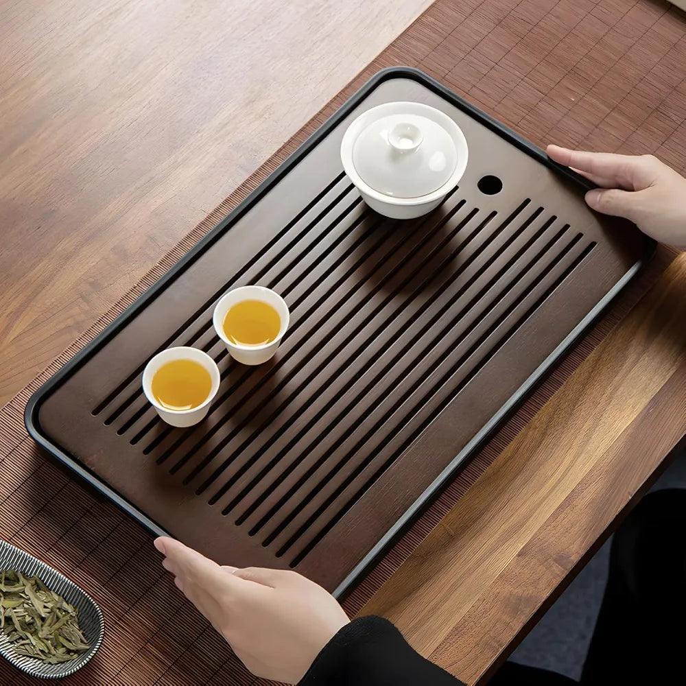 Bandeja de bambú desmontable con drenaje para té