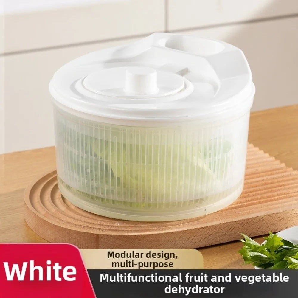 Centrifugadora manual blanca para verduras con canasto escurridor