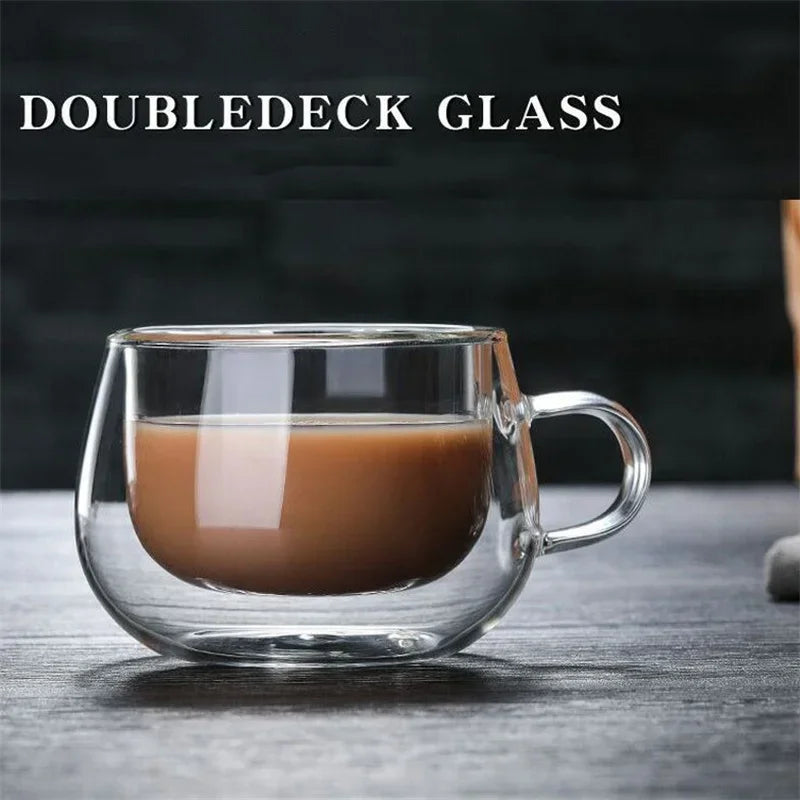 Taza de vidrio borosilicato de doble pared con asa