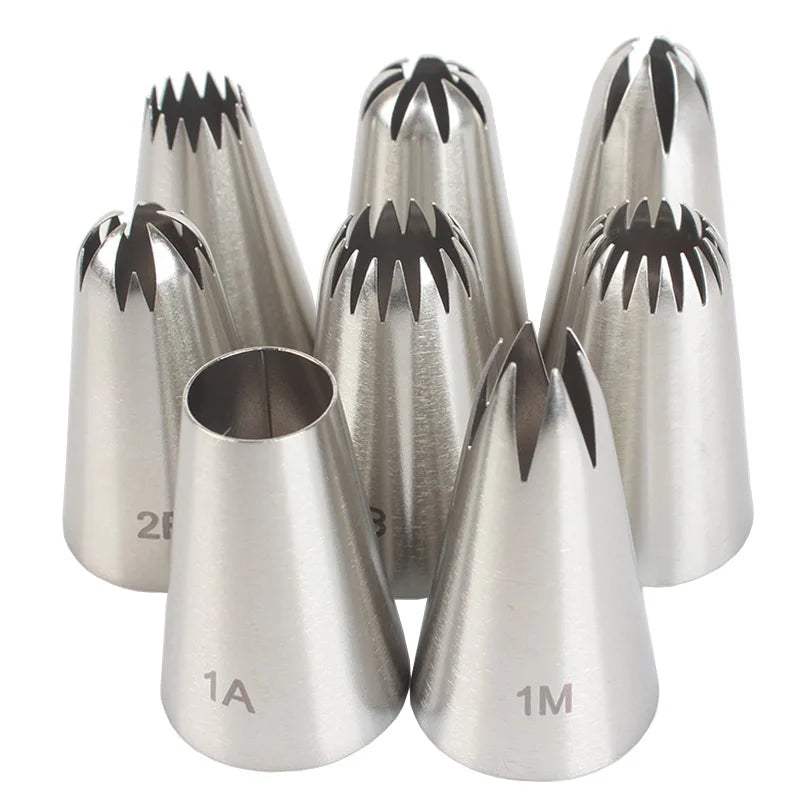 Set de 8 boquillas de acero inoxidable para decorar tortas