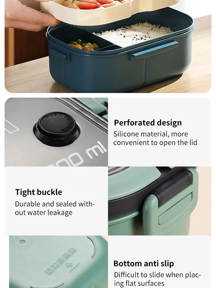 Vianda bento de dos niveles de 1200 ml con cubiertos G801