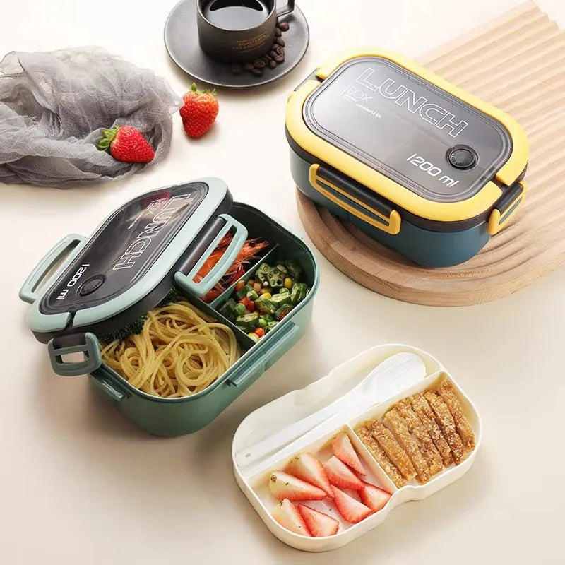 Vianda bento de dos niveles de 1200 ml con cubiertos G801
