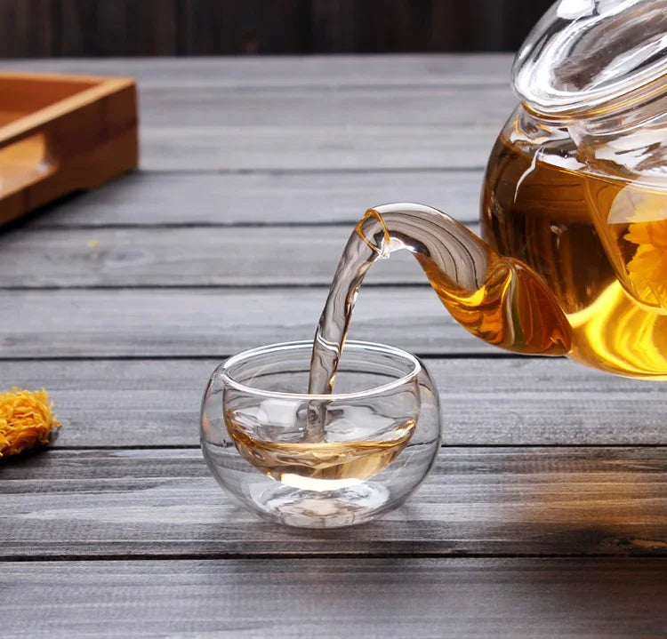 Tetera de vidrio borosilicato con infusor para té en hebras