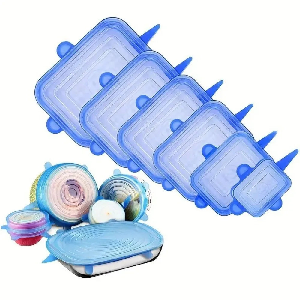 Set de 6 tapas flexibles reutilizables con pestañas de agarre