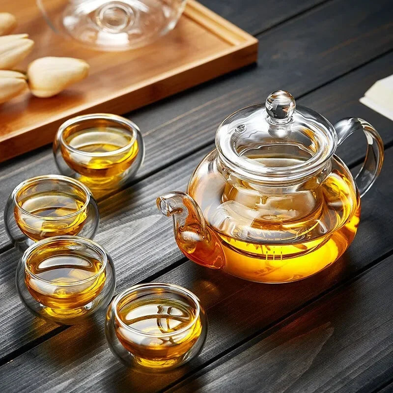 Tetera de vidrio borosilicato con infusor para té en hebras