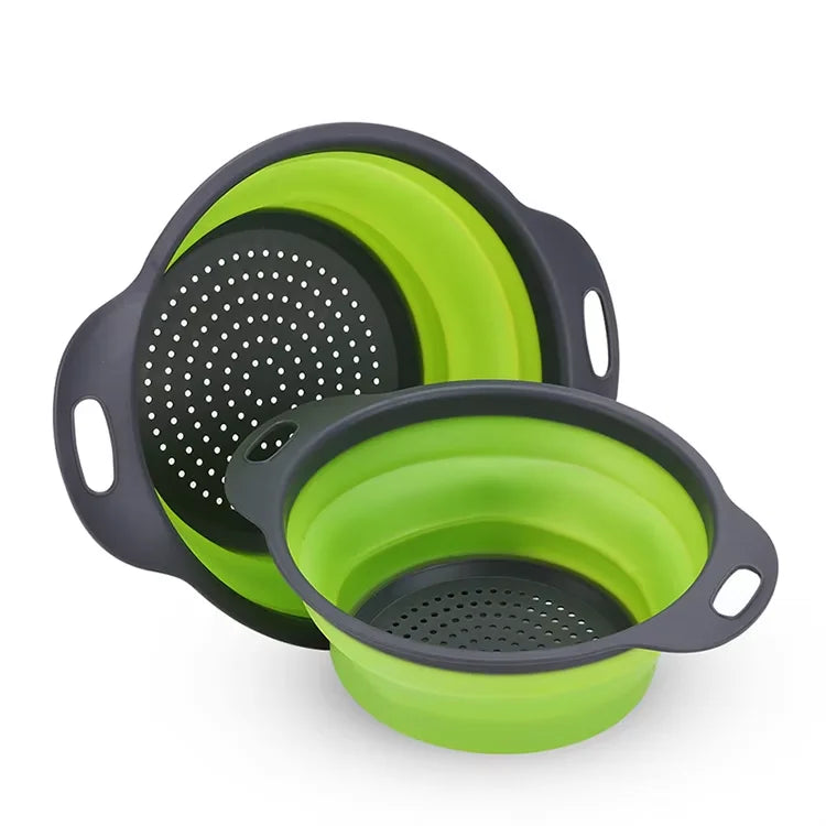 Colador plegable de silicona verde para frutas y verduras
