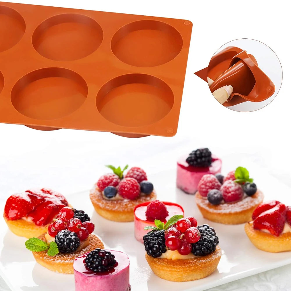 Molde de silicona con 6 cavidades redondas para repostería