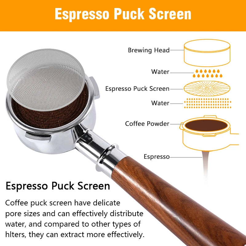 Filtro puck screen de acero inoxidable para espresso — 51, 53 y 58,5 mm
