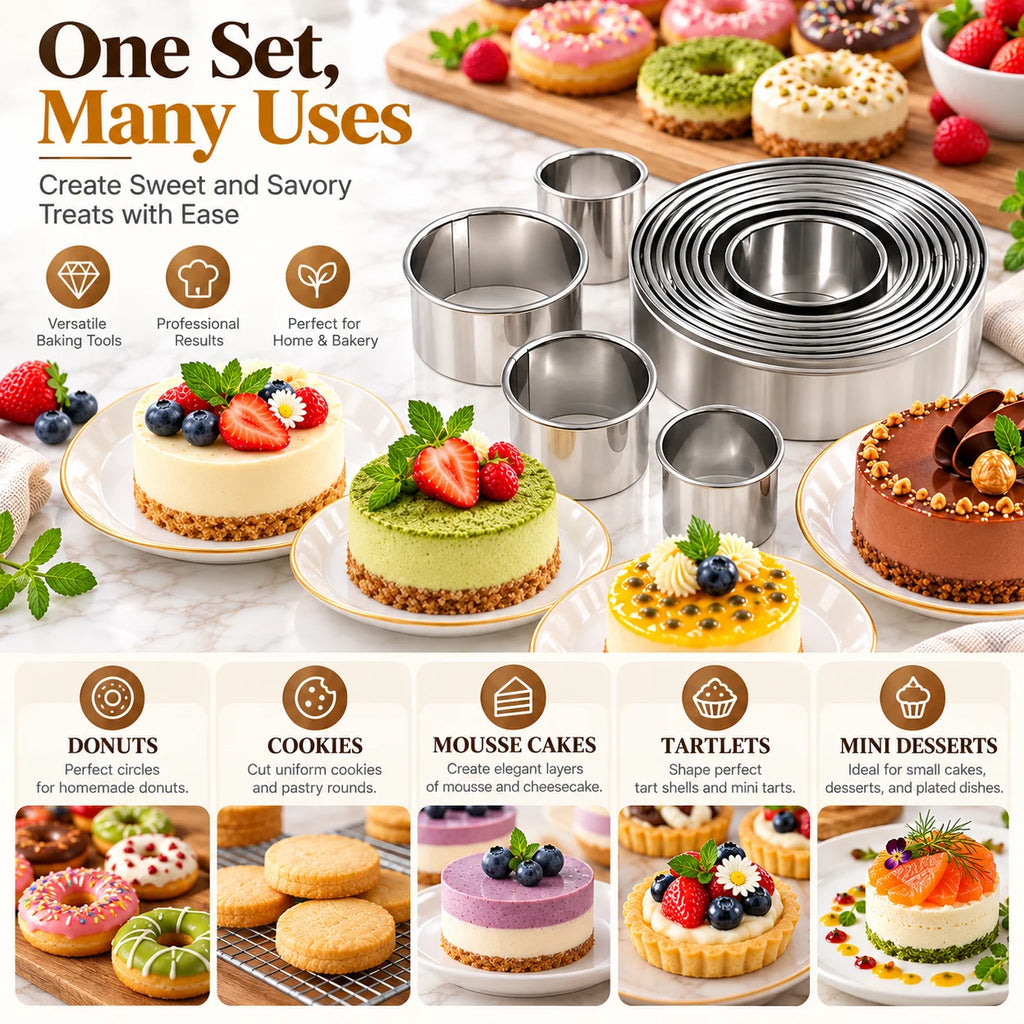 Set de cortantes redondos de acero inoxidable para galletitas y fondant