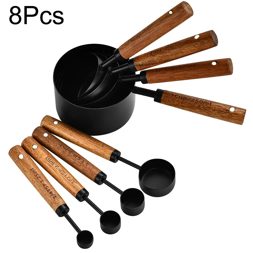 Set de medidores de acero inoxidable con mangos de madera