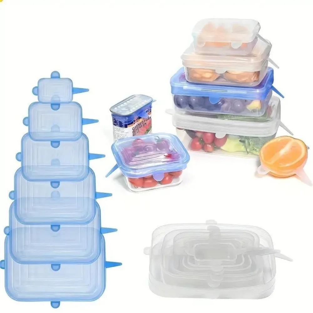 Set de 6 tapas flexibles reutilizables con pestañas de agarre