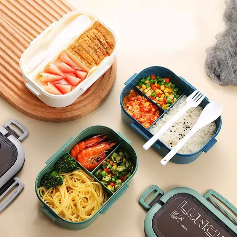 Vianda bento de dos niveles de 1200 ml con cubiertos G801