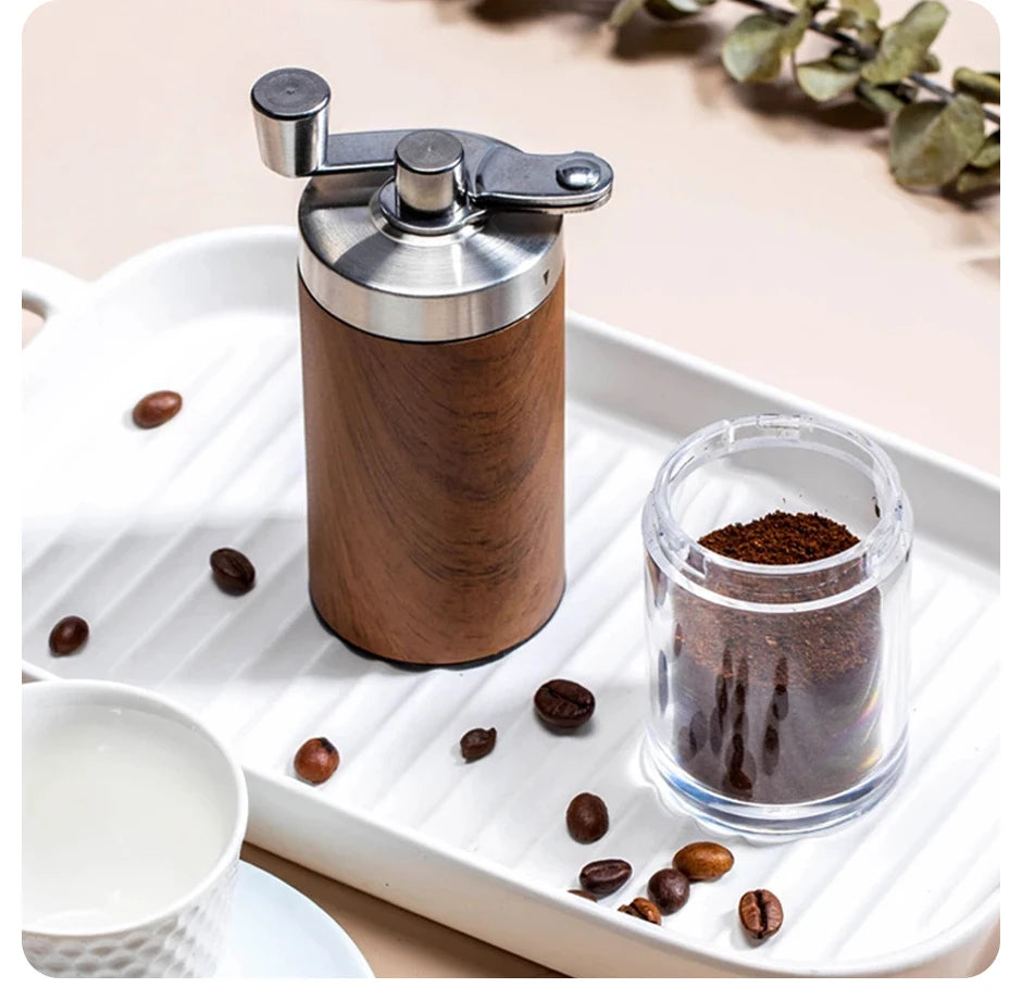 Molinillo de café manual con manivela plegable y acabado símil madera