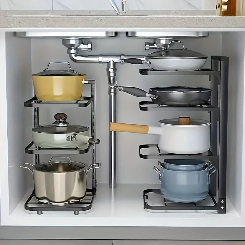 Organizador ajustable de acero para ollas y sartenes