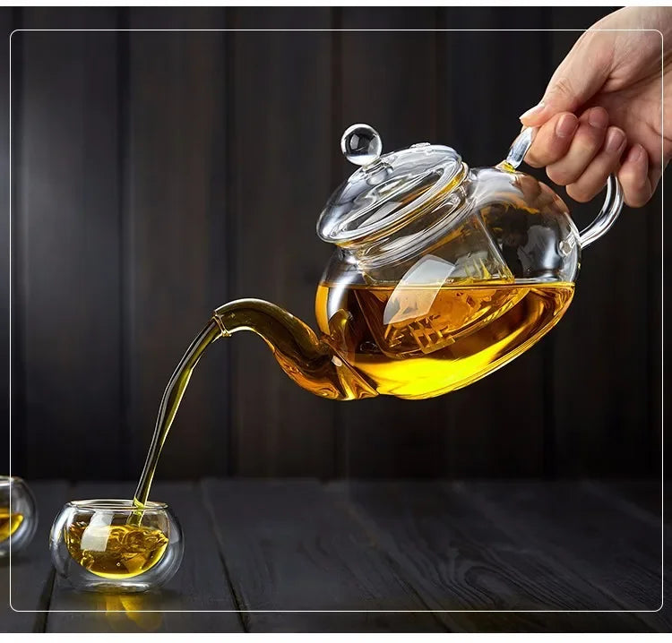 Tetera de vidrio borosilicato con infusor para té en hebras