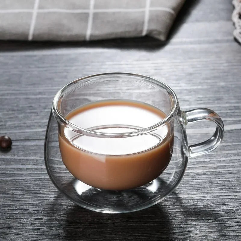 Taza de vidrio borosilicato de doble pared con asa