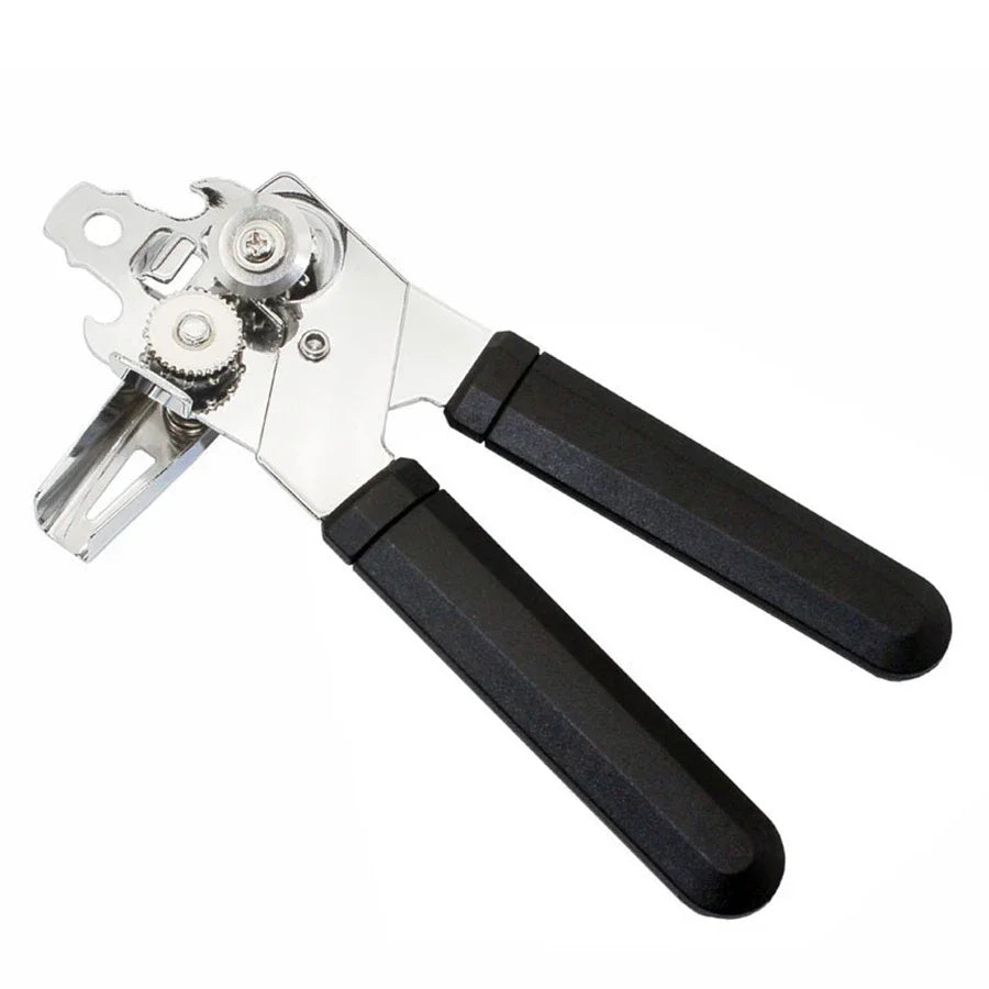 Abrelatas manual multifunción de acero inoxidable con destapador