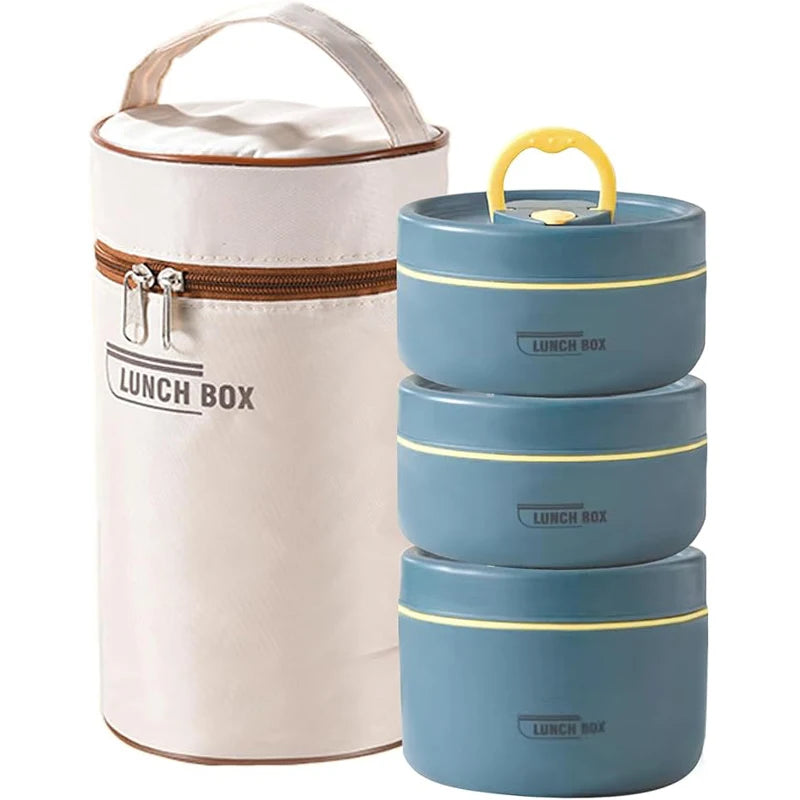 Set de vianda térmica con 3 recipientes apilables y bolso