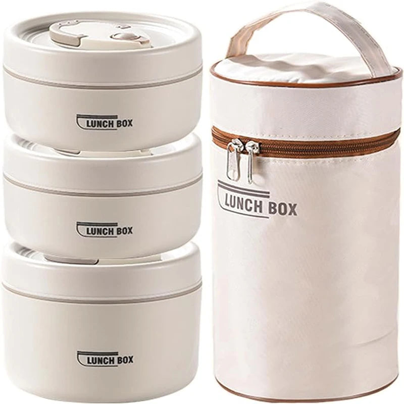 Set de vianda térmica con 3 recipientes apilables y bolso