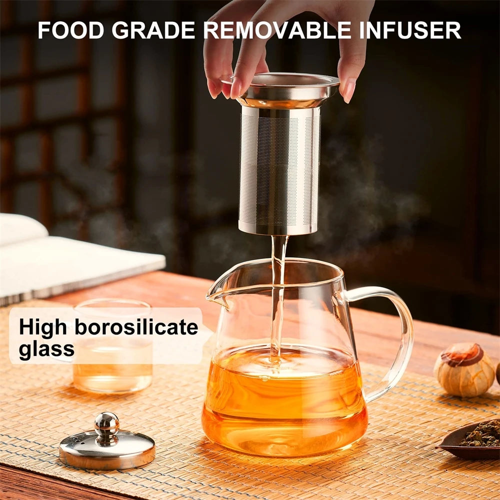 Tetera de vidrio borosilicato con infusor extraíble de acero inoxidable