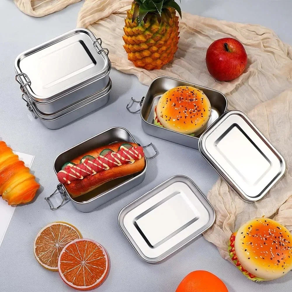 Vianda rectangular de acero inoxidable con cierre por clips