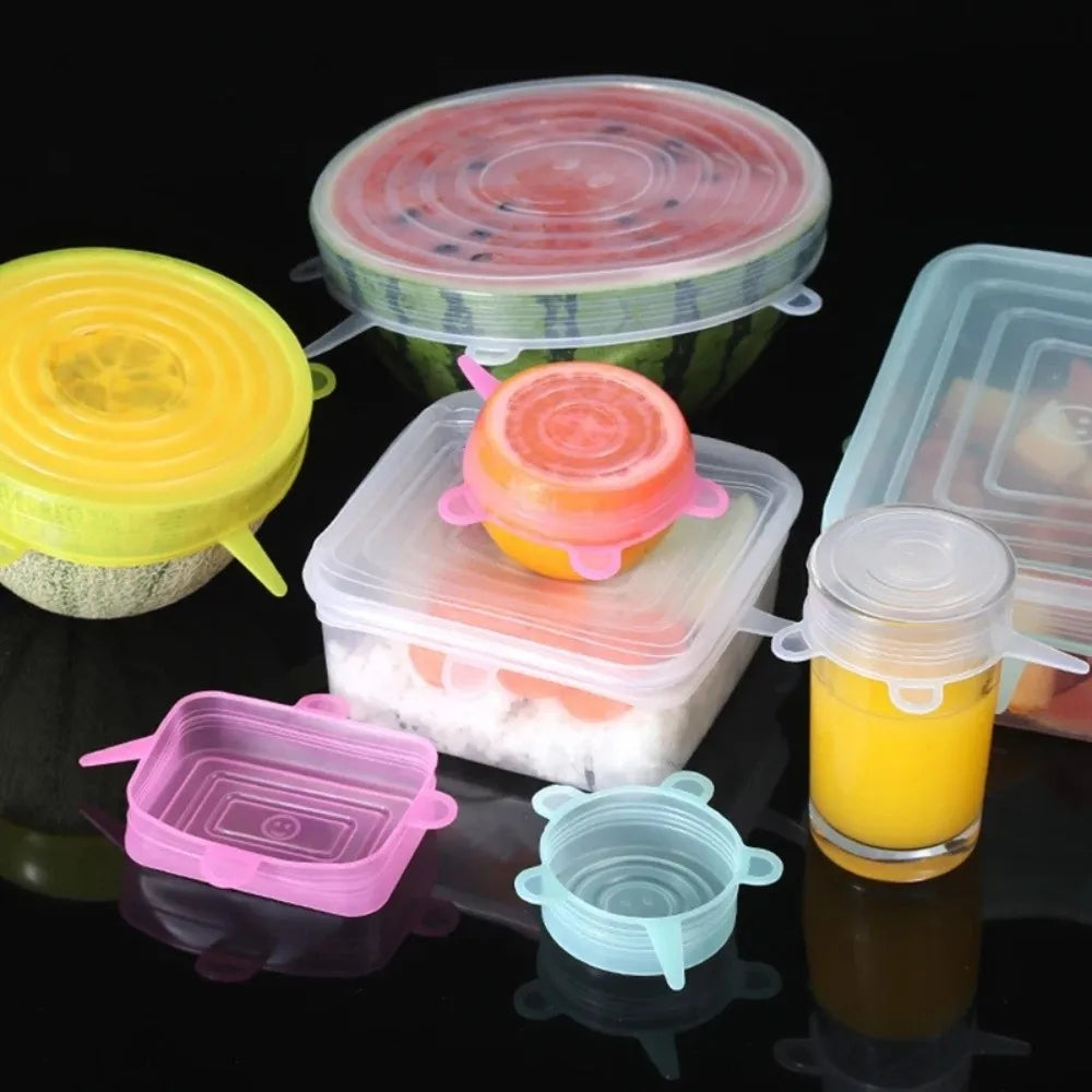 Set de 6 tapas flexibles reutilizables con pestañas de agarre