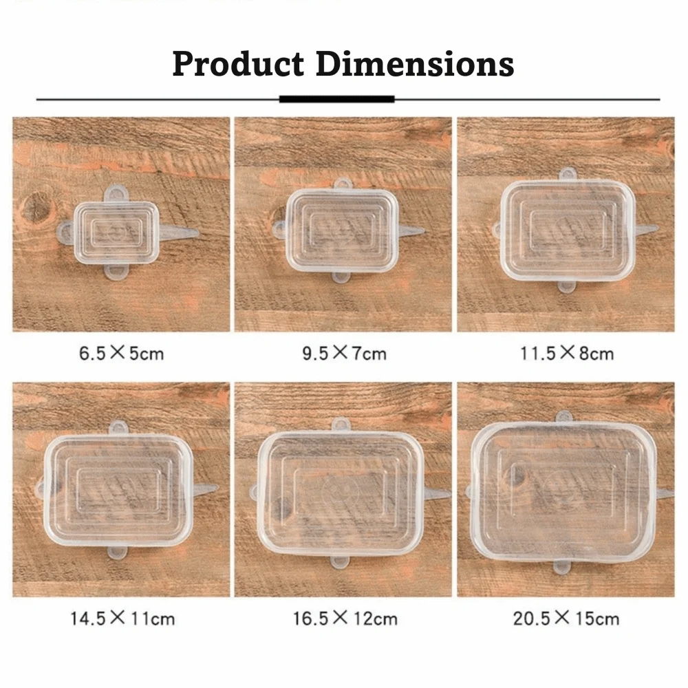 Set de 6 tapas flexibles reutilizables con pestañas de agarre
