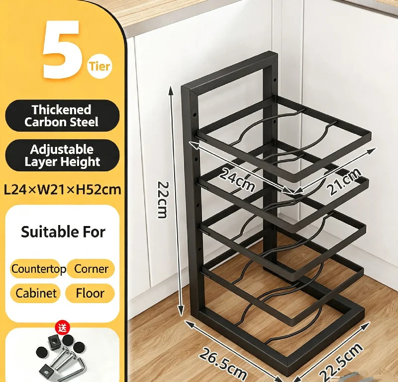 Organizador ajustable de acero para ollas y sartenes