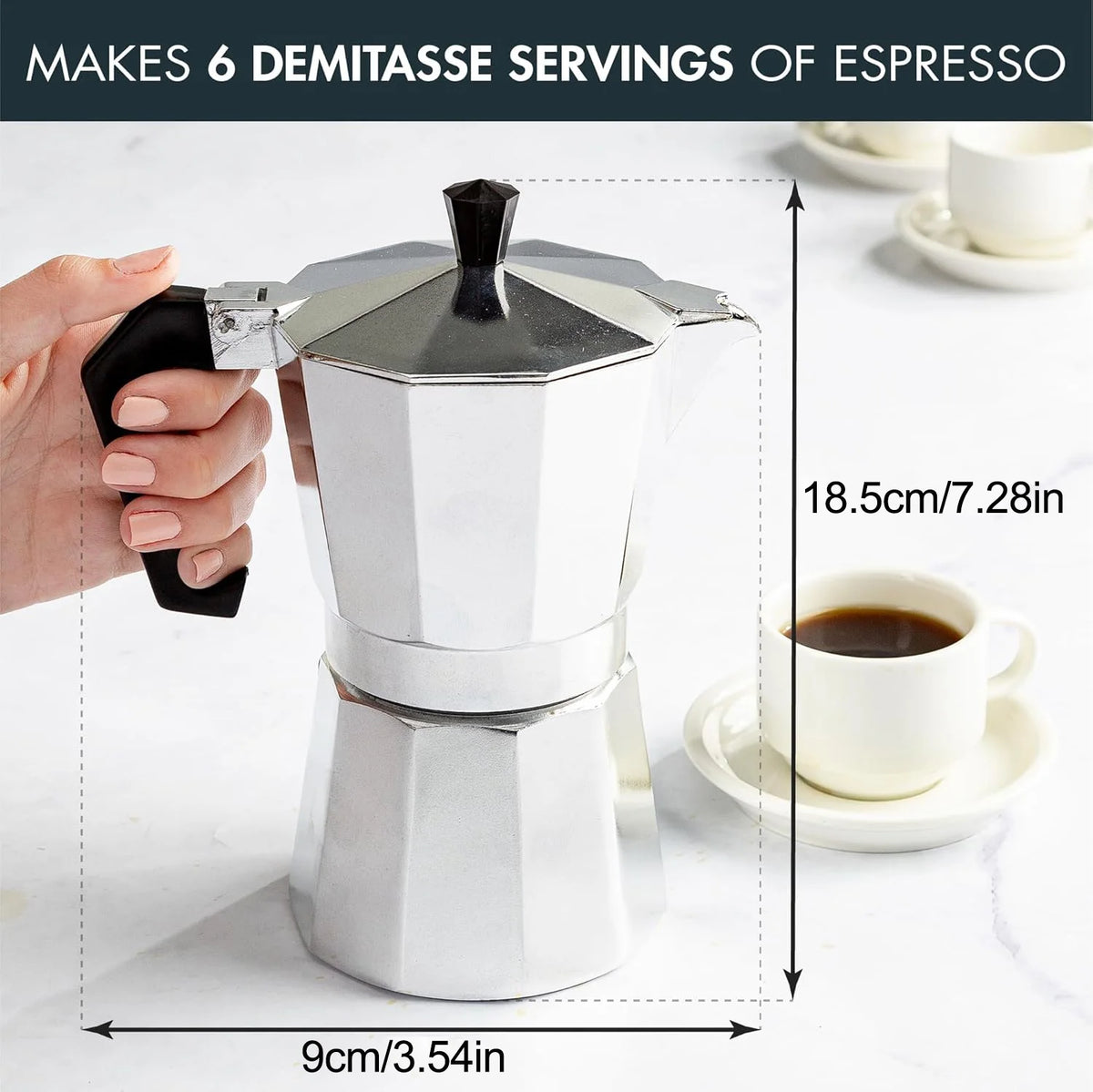 Cafetera italiana moka de aluminio con filtro reutilizable