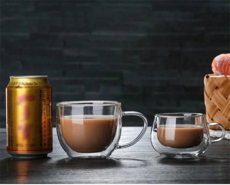 Taza de vidrio borosilicato de doble pared con asa
