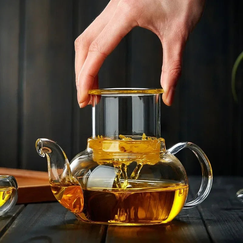 Tetera de vidrio borosilicato con infusor para té en hebras