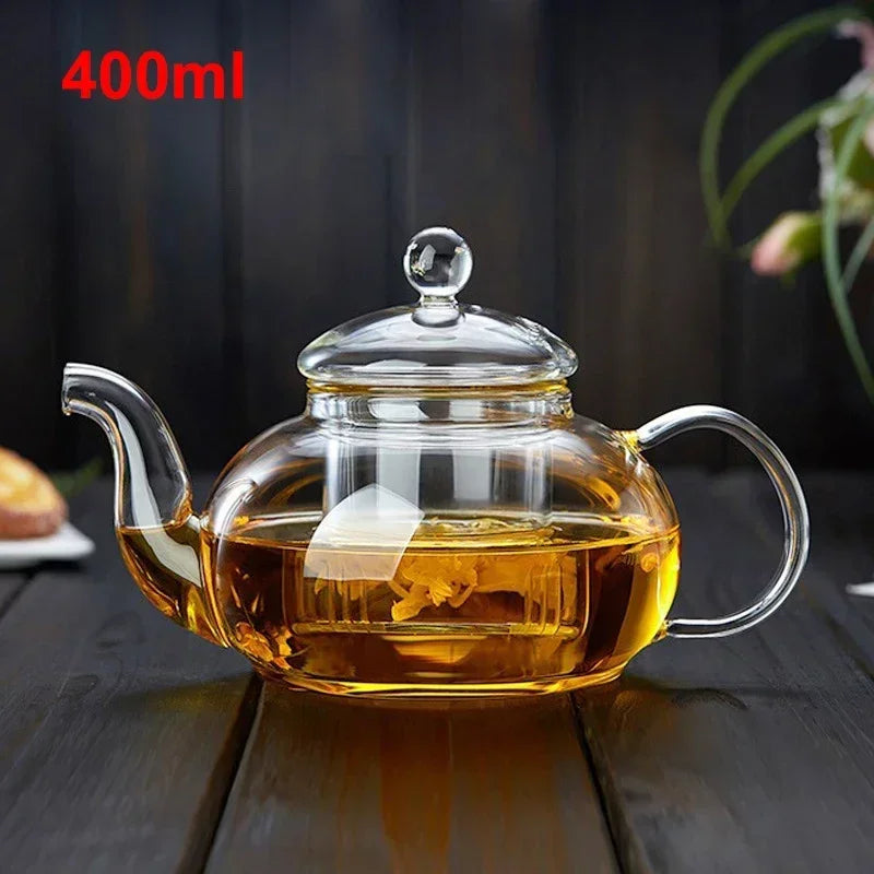 Tetera de vidrio borosilicato con infusor para té en hebras