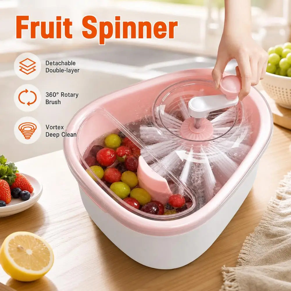 Lavador manual de frutas con manivela y canasto escurridor