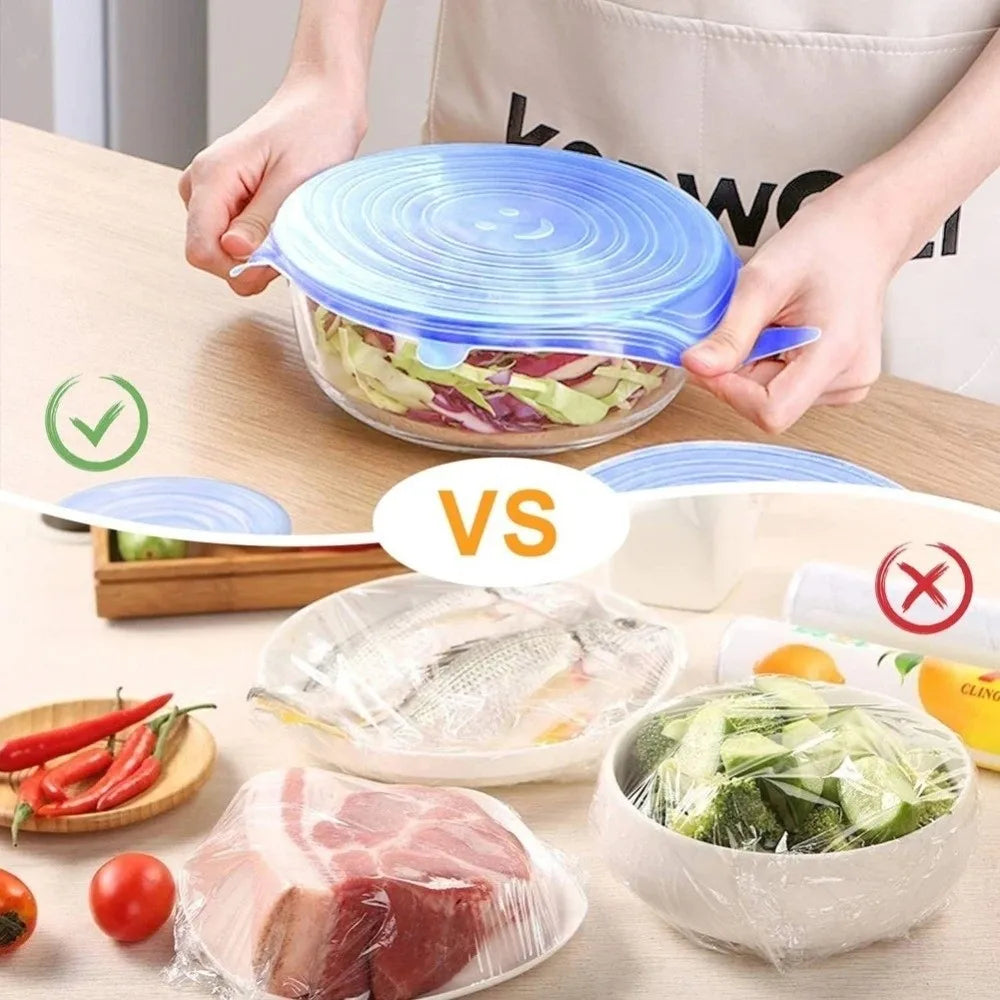 Set de 6 tapas flexibles reutilizables con pestañas de agarre
