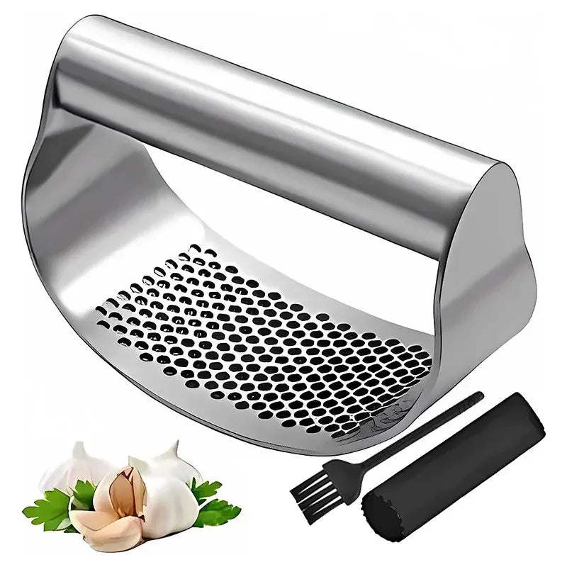 Prensa manual de ajo y jengibre de acero inoxidable con mango curvo