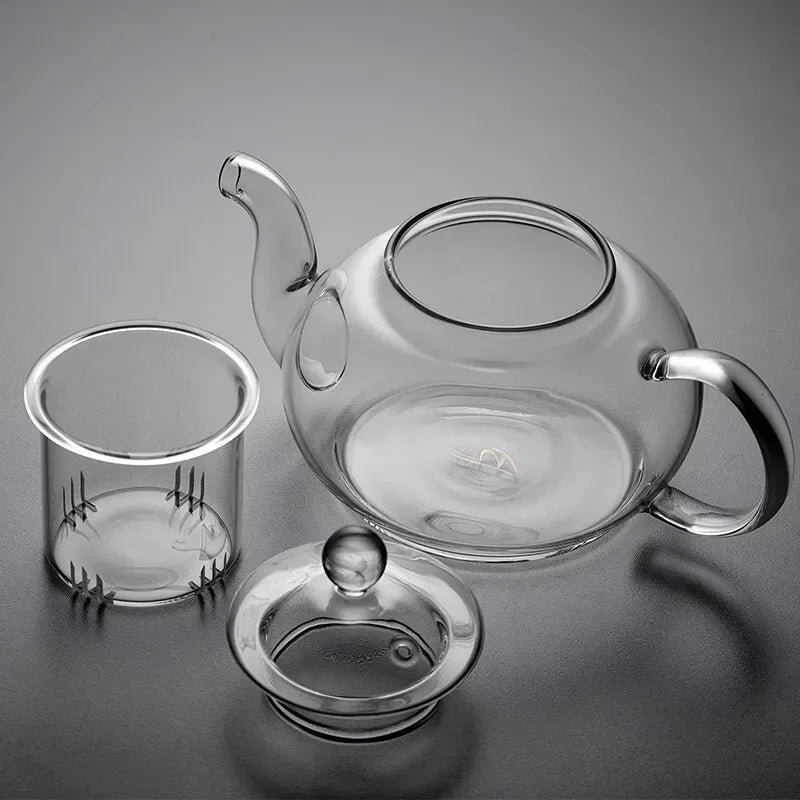 Tetera de vidrio borosilicato con infusor para té en hebras