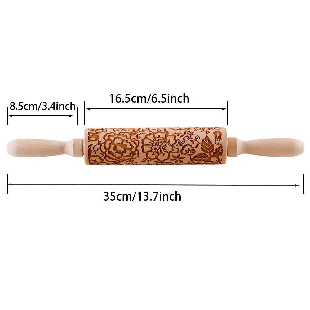 Rodillo de madera con relieve para galletitas de 35 cm