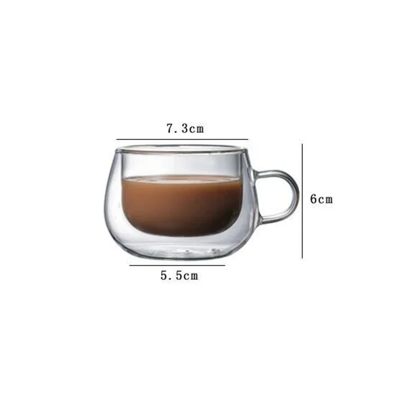 Taza de vidrio borosilicato de doble pared con asa