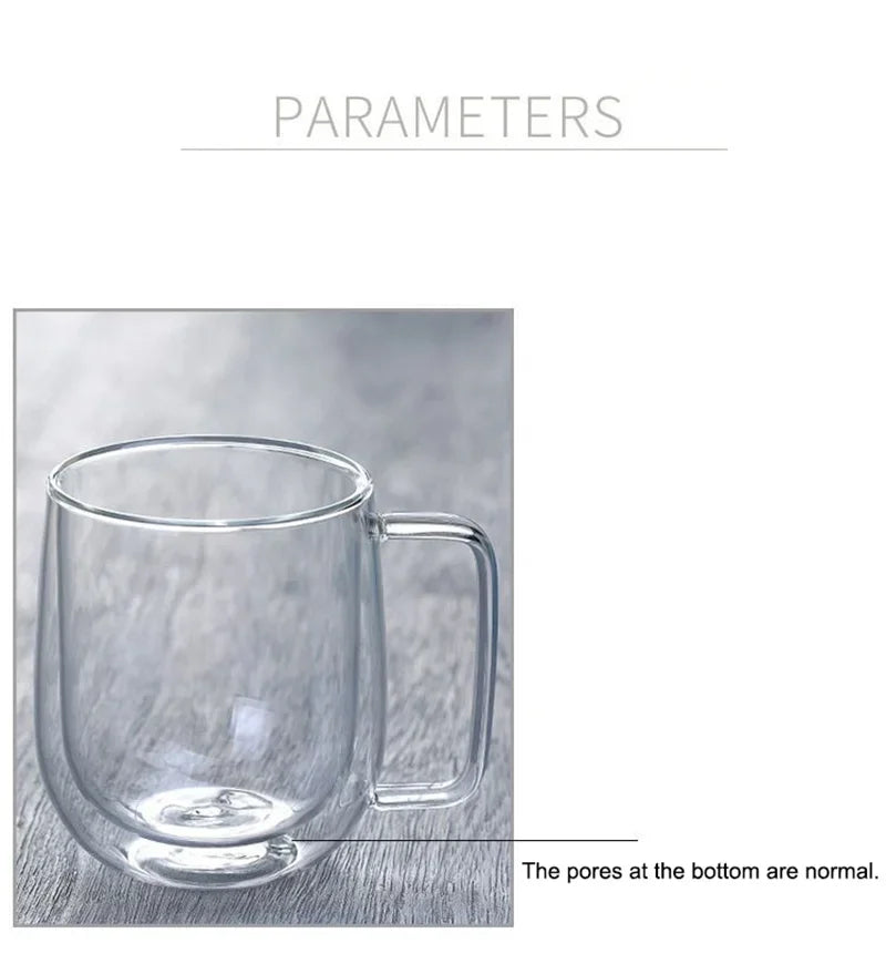Taza de vidrio borosilicato de doble pared con asa